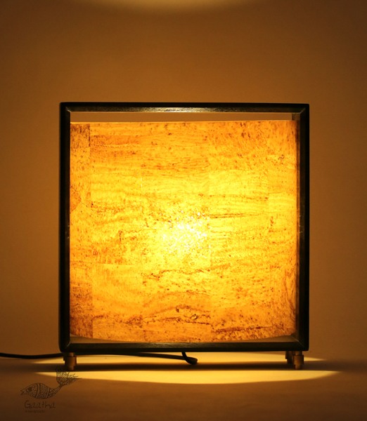 brass and wood table lamp