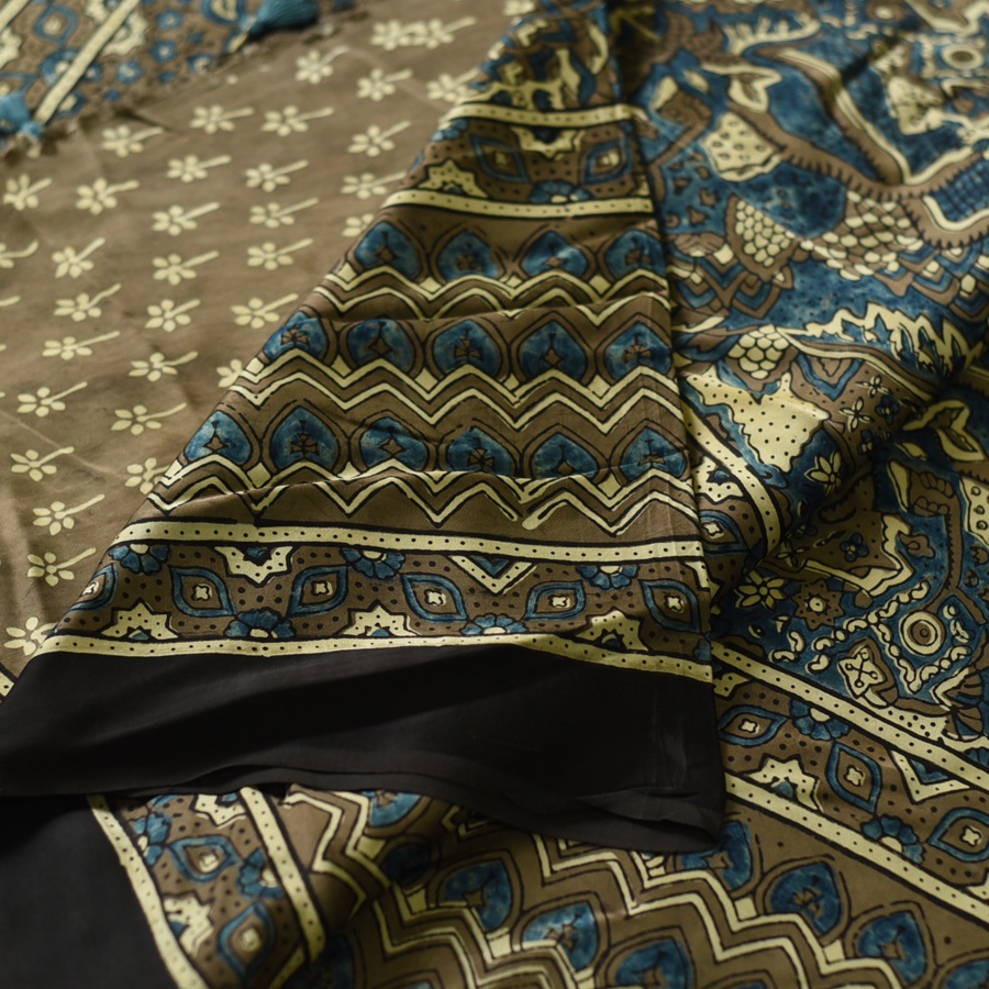 Shop Ajrakh Printed Modal Silk Saree