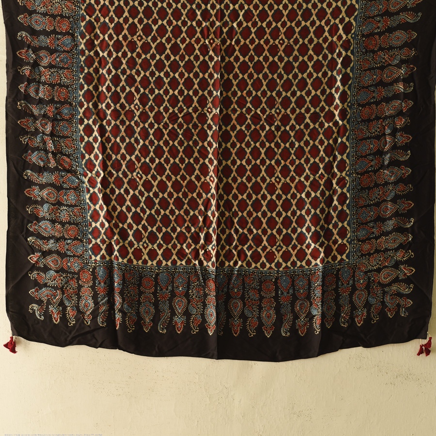 shop Ajrakh Block Printed - Square Modal Silk Scarf