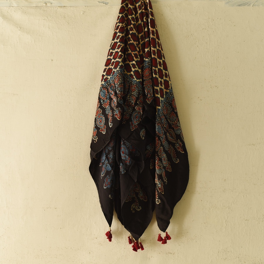 shop Ajrakh Block Printed - Square Modal Silk Scarf