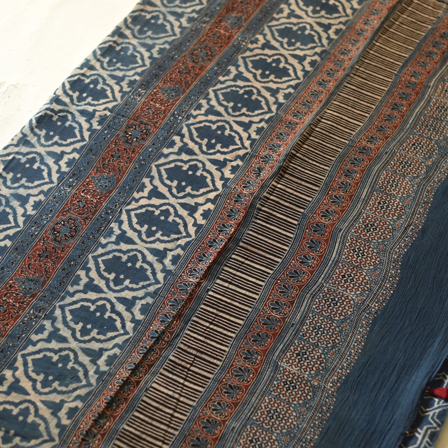 Online  Ajrakh Block Print - Mulmul Cotton Saree