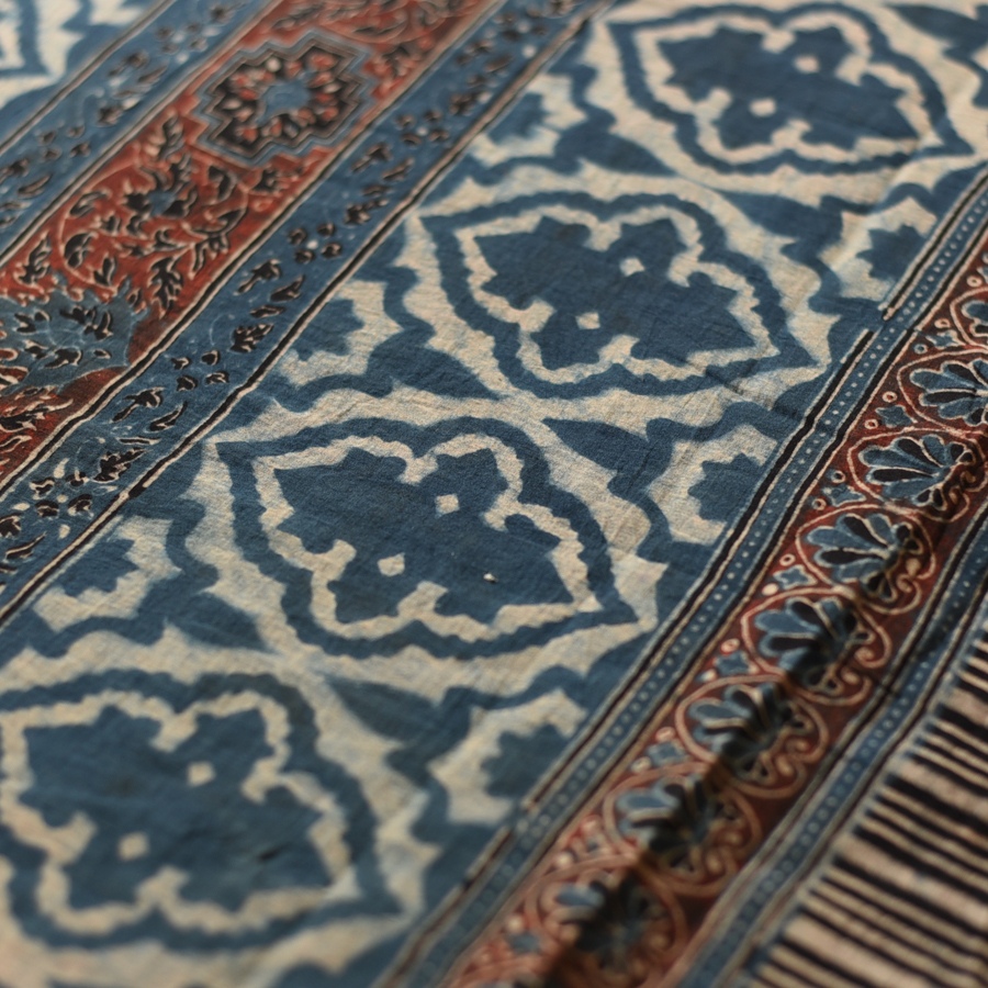 Online  Ajrakh Block Print - Mulmul Cotton Saree