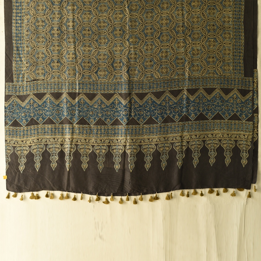 buy Ajrakh Mulberry Silk Dupatta - A