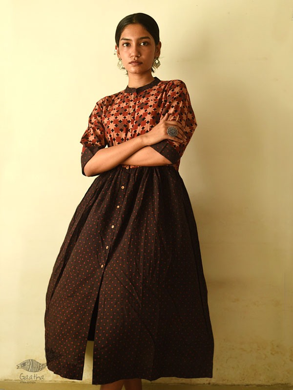 shop Designer Brown Doted Cotton Dress
