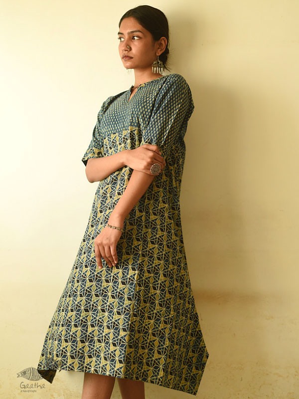 shop Ajrakh Block Printed Cotton Dress