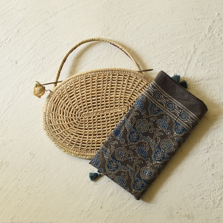shop Ajrakh Printed - Greenish Grey Cotton Stole