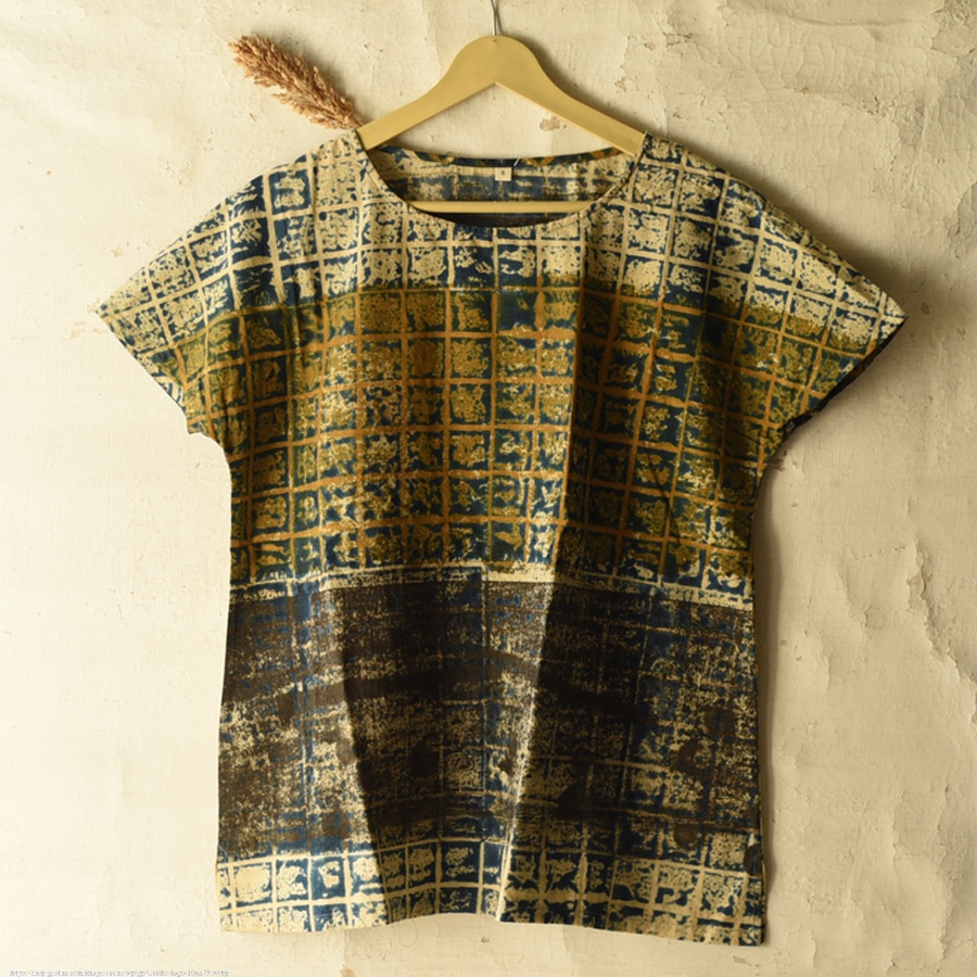 shop Ajrakh Cotton Top - Mehndi Green