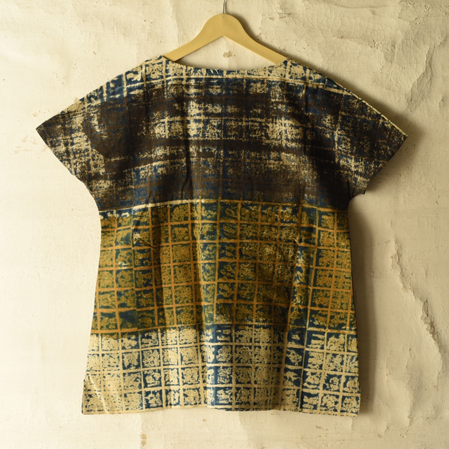 shop Ajrakh Cotton Top - Mehndi Green
