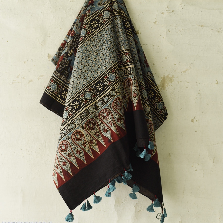 shop Ajrakh Block Printed Pure Cotton Dupatta 02