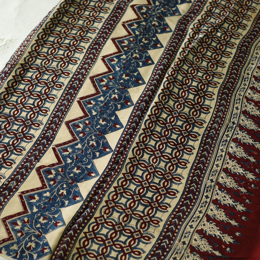Shop Ajrakh Block Printed Modal Silk Saree