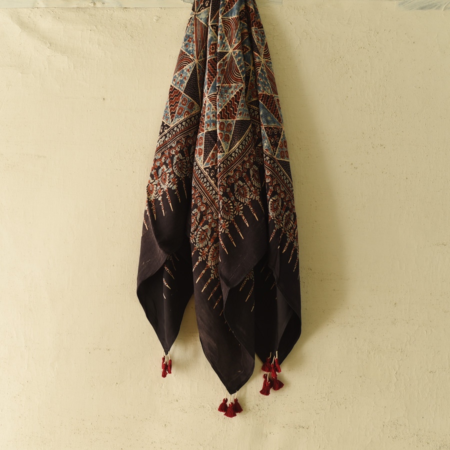 shop Ajrakh Printed Square Modal Silk Scarf