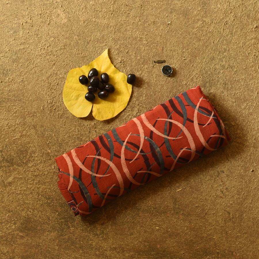 Online  Ajrakh Block Print - Mul Cotton Saree