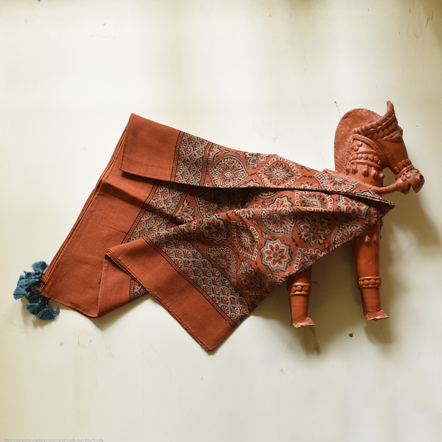 shop Hand Block Printed - Square Ajrakh Cotton Brown Scarf