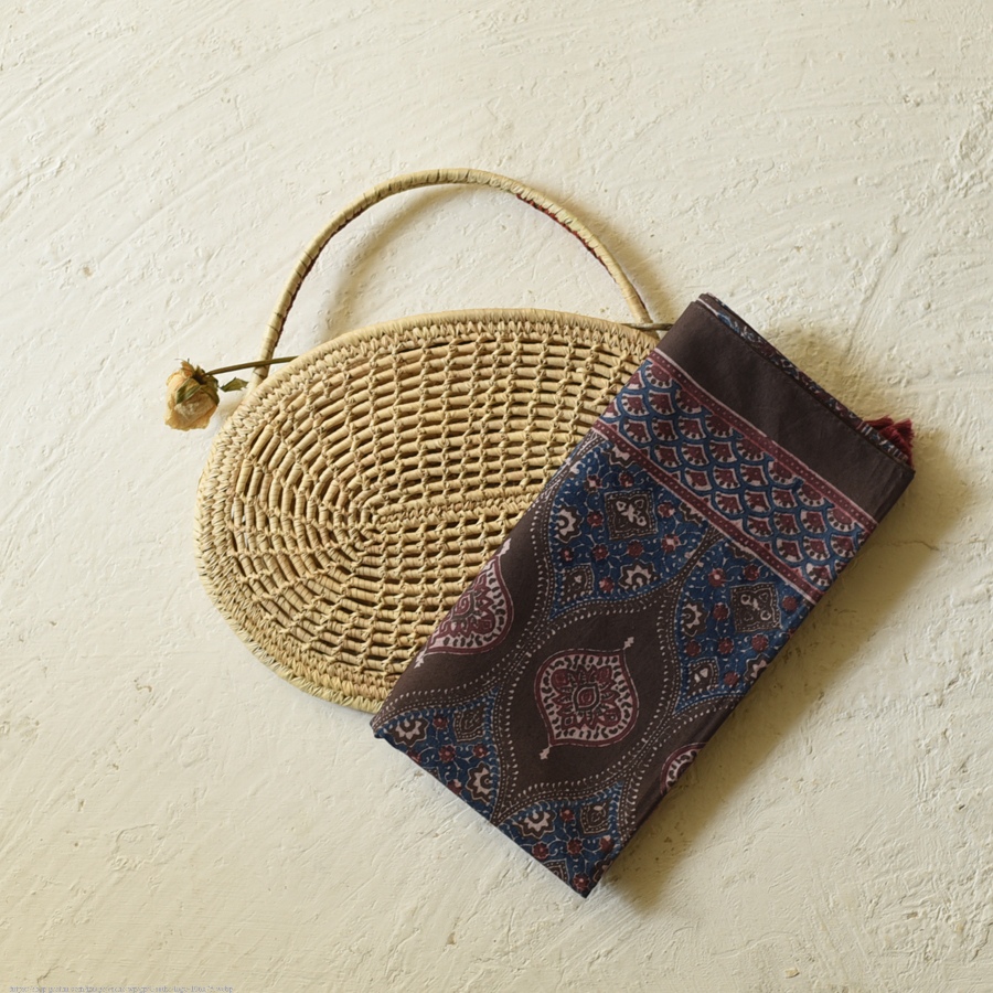 shop Hand Block Printed - Ajrakh Cotton Brown Stole