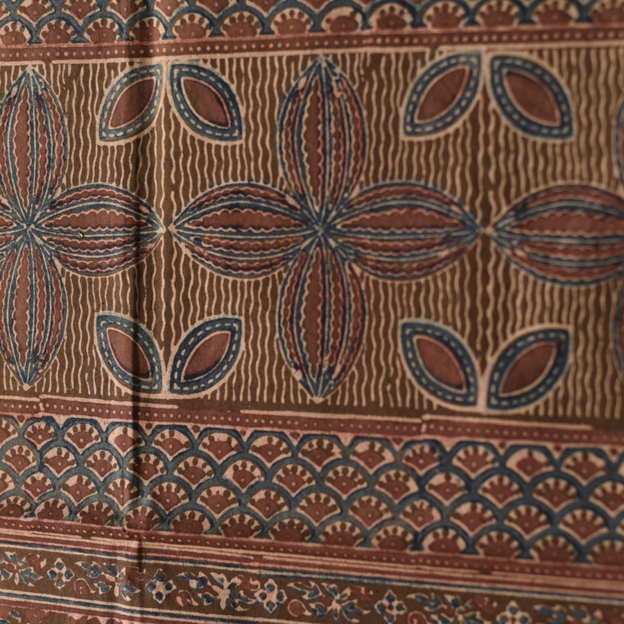 shop Hand Block Printed - Ajrakh Cotton Brown Stole