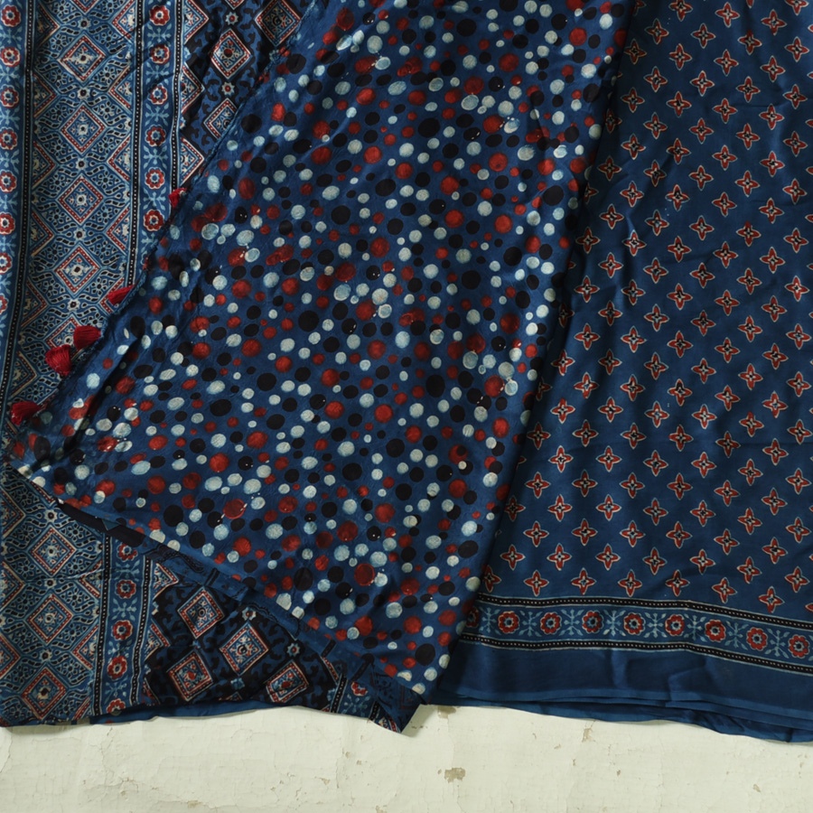 Shop modal silk ajrakh Saree - Blue