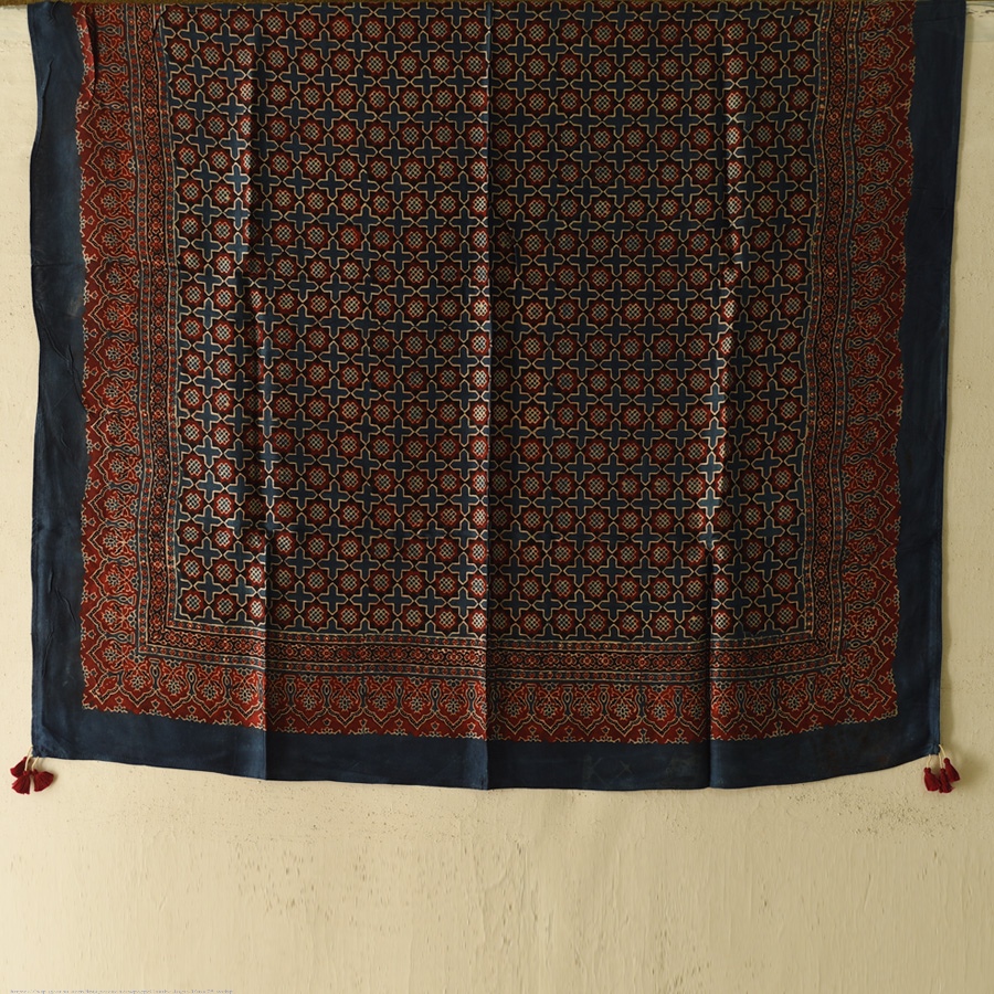 shop Ajrakh Jaali Printed Square Modal Silk Scarf 