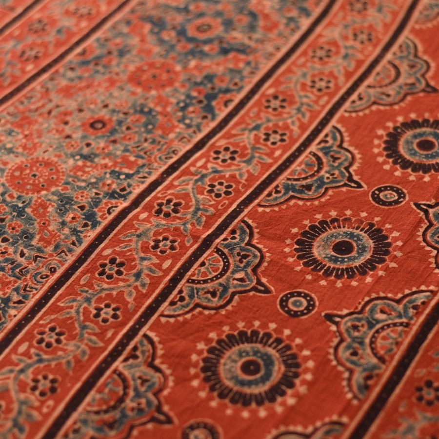 Online Ajrakh Printed Mul Cotton Saree in Red Color