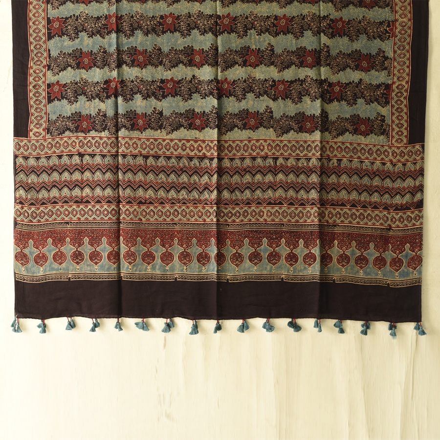 buy Ajrakh Mulberry Silk Dupatta - Natural dyed - C