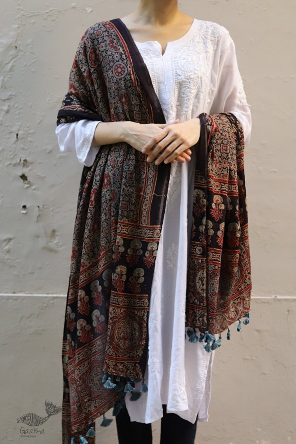 शोभना . Shobhna ❋ Mul Cotton Ajrakh Dupatta - 11