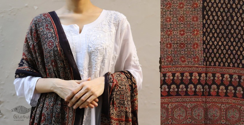 शोभना . Shobhna ❋ Mul Cotton Ajrakh Dupatta - 11