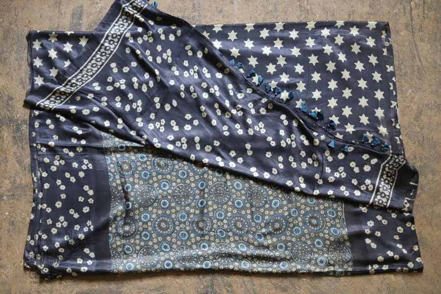Kaveri . कावेरी - Gajji Silk Ajrakh Saree - 1