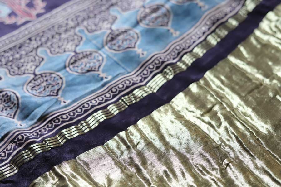 Kaveri . कावेरी - Gajji Silk Ajrakh Saree with Zari Pallu - 2