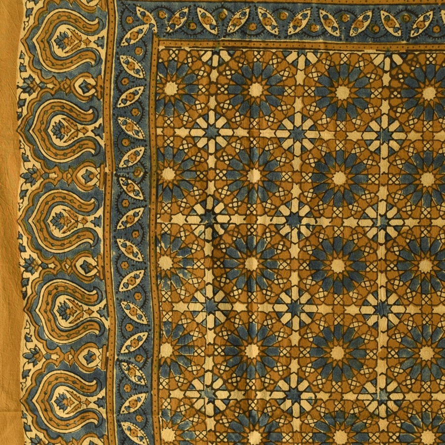 shop Hand Block Printed - Square Ajrakh Cotton Mustard Yellow Scarf