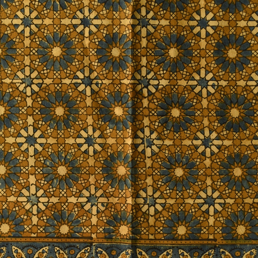 shop Hand Block Printed - Square Ajrakh Cotton Mustard Yellow Scarf