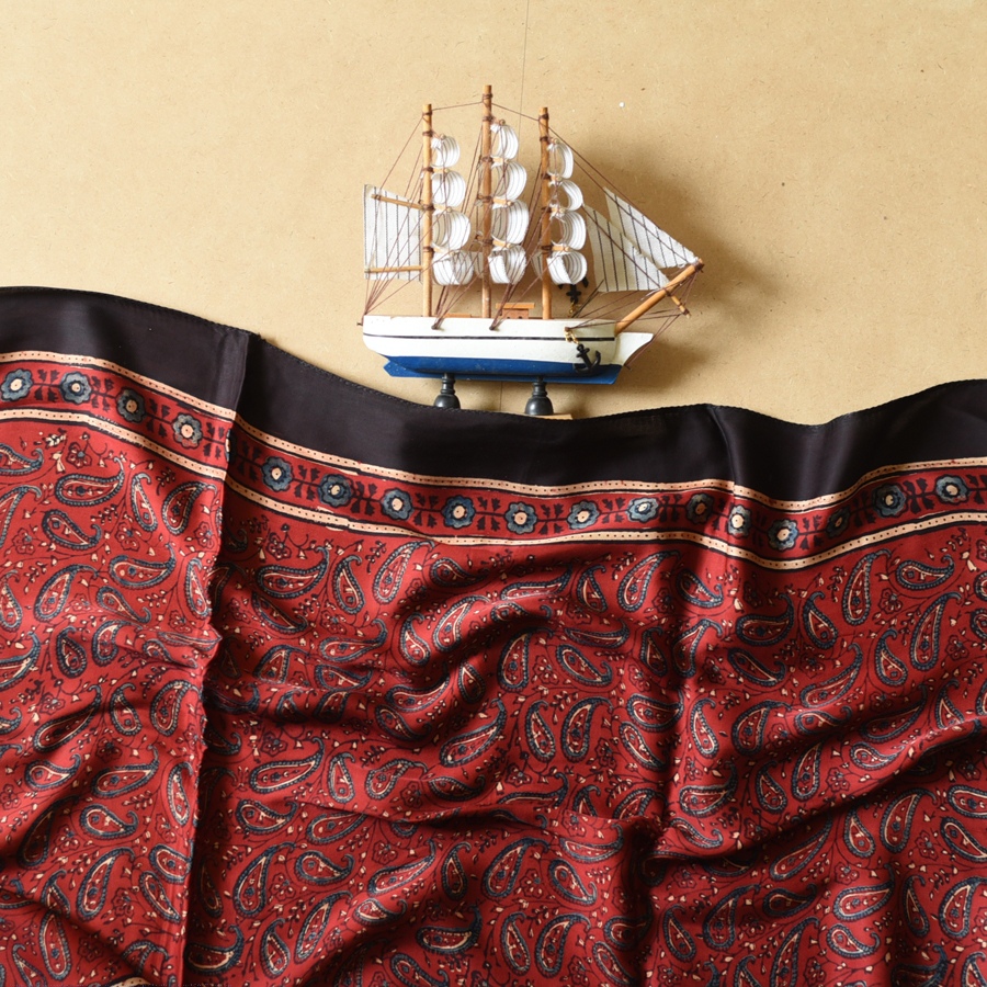 Shop Natural Dyed Ajrakh - Modal Silk Red Stole