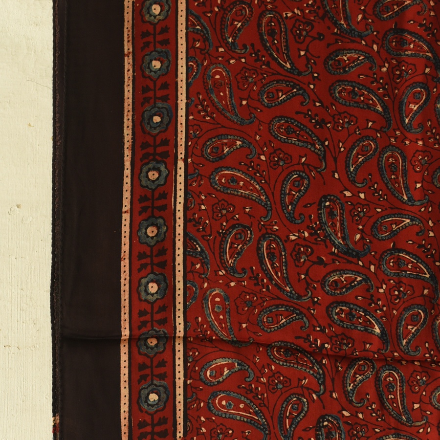 Shop Natural Dyed Ajrakh - Modal Silk Red Stole