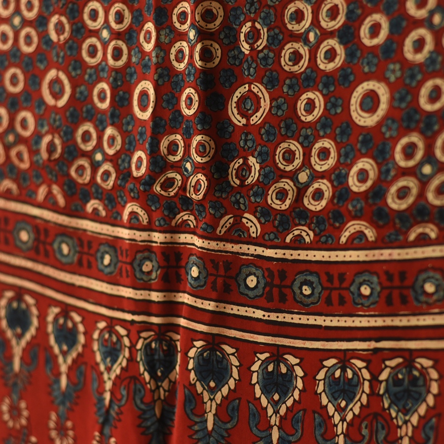 Shop Natural Dyed Ajrakh - Modal Silk Red Stole