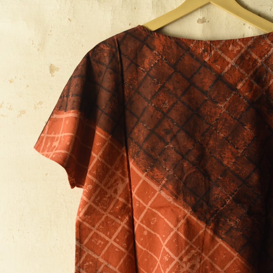 shop Ajrakh Cotton Top - Brick Red