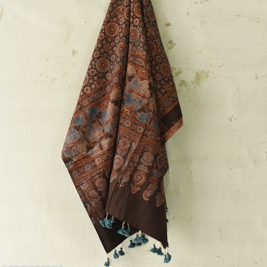 shop Ajrakh Block Printed Pure Cotton Dupatta 04