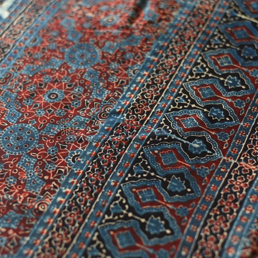 Shop Ajrakh Block Printed Modal Silk Saree