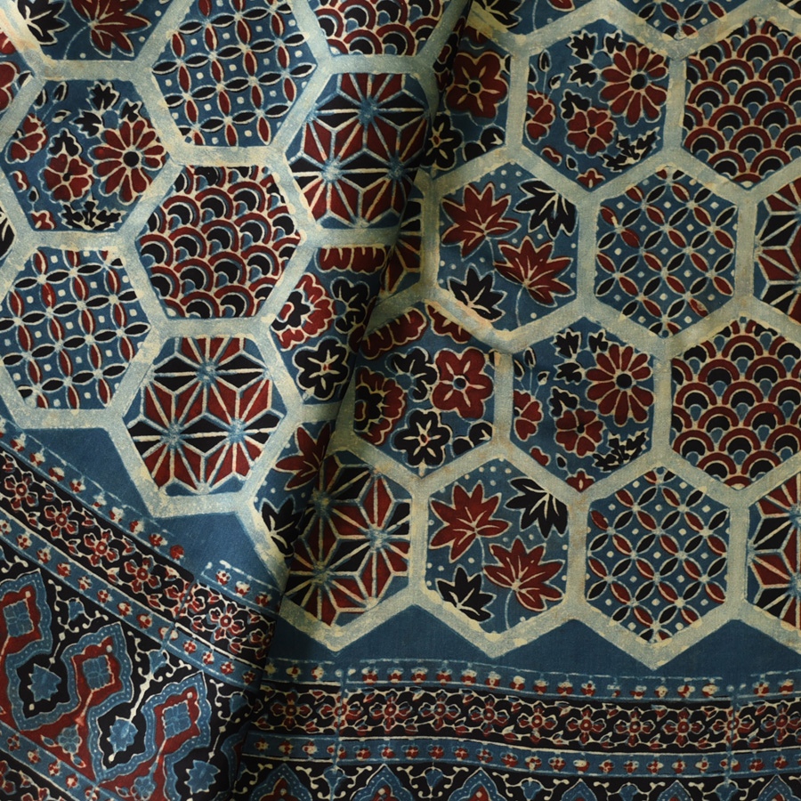 Shop Ajrakh Block Printed Modal Silk Saree