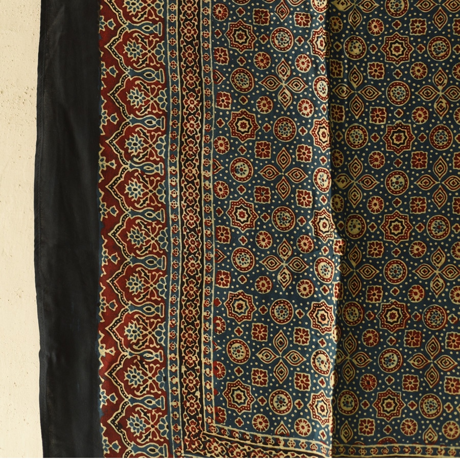 shop Ajrakh Block Printed - Square Modal Silk Scarf - D