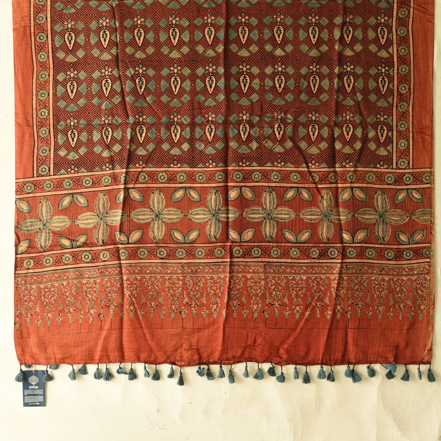 buy Ajrakh Mulberry Silk Dupatta - Natural dyed - D