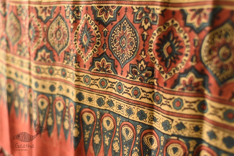 buy Ajrakh Printed Mulberry Silk Red Doted Dupatta