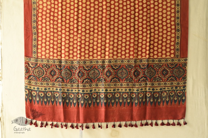 buy Ajrakh Printed Mulberry Silk Red Doted Dupatta