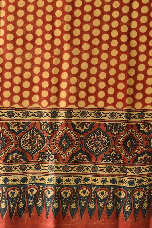 buy Ajrakh Printed Mulberry Silk Red Doted Dupatta