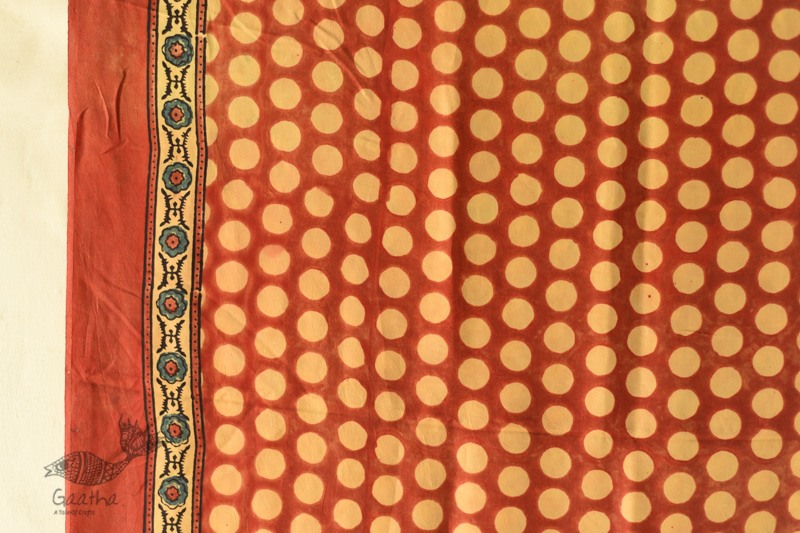 buy Ajrakh Printed Mulberry Silk Red Doted Dupatta