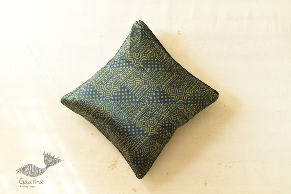 shop Mashru Block Printed ~ Ajrakh Cushion Cover