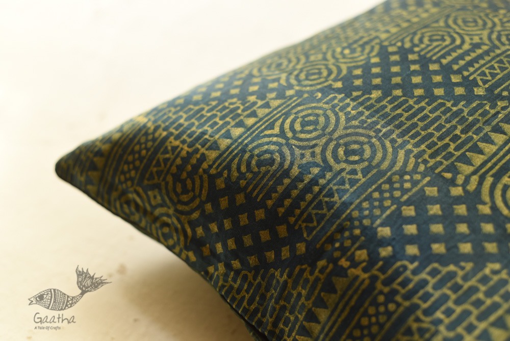 shop Mashru Block Printed ~ Ajrakh Cushion Cover