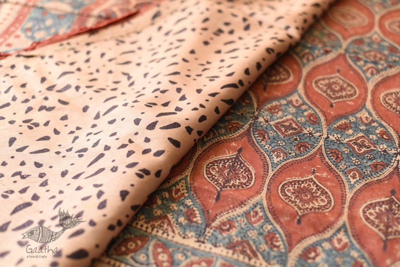 shop handmade ajrakh printed Tussar Silk saree