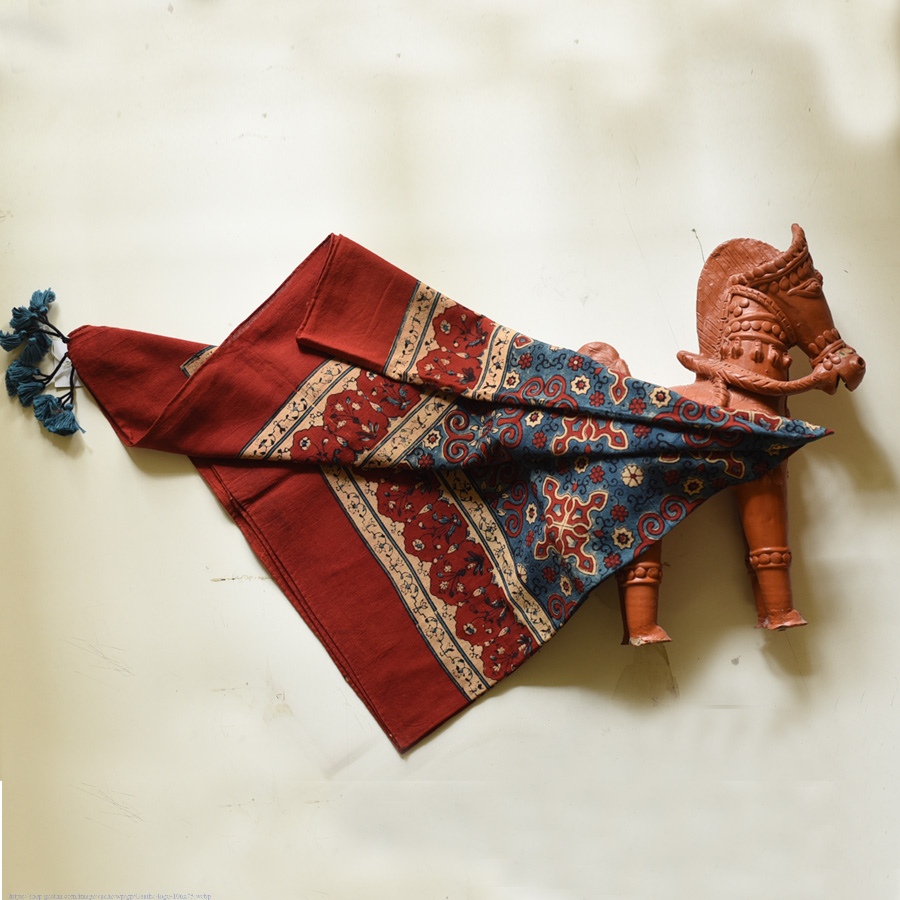 shop Hand Block Printed - Ajrakh Cotton Red Scarf