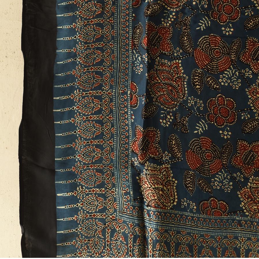 shop Ajrakh Flower Printed - Square Modal Silk Scarf