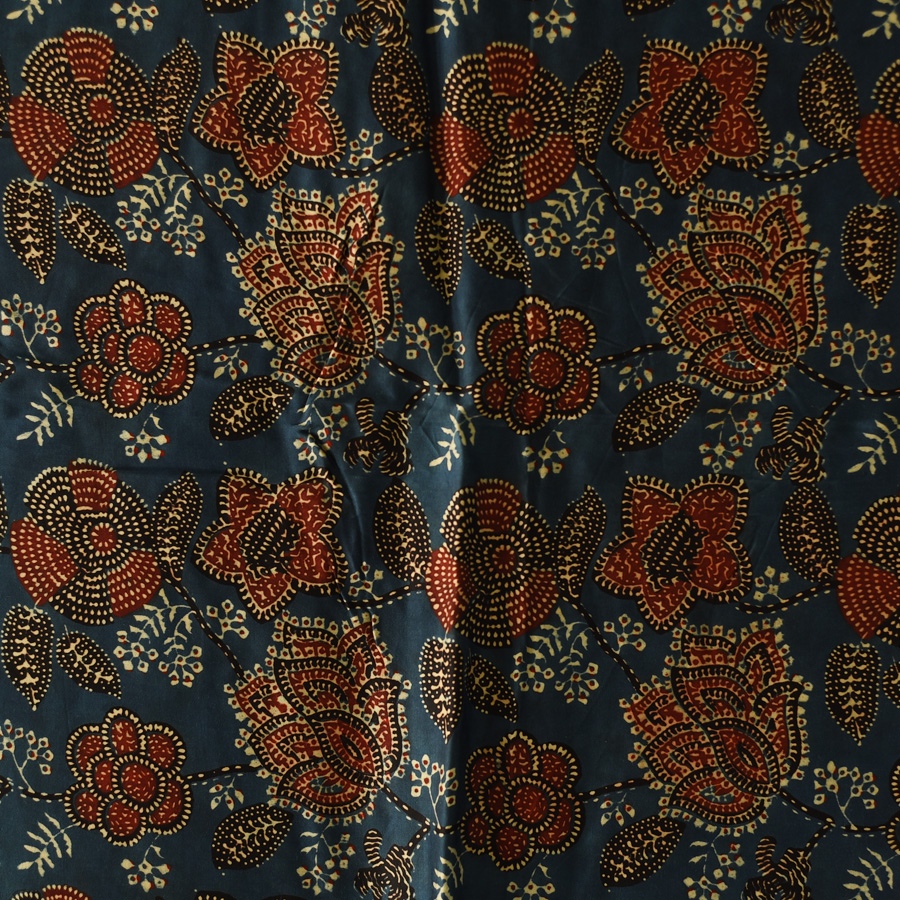 shop Ajrakh Flower Printed - Square Modal Silk Scarf