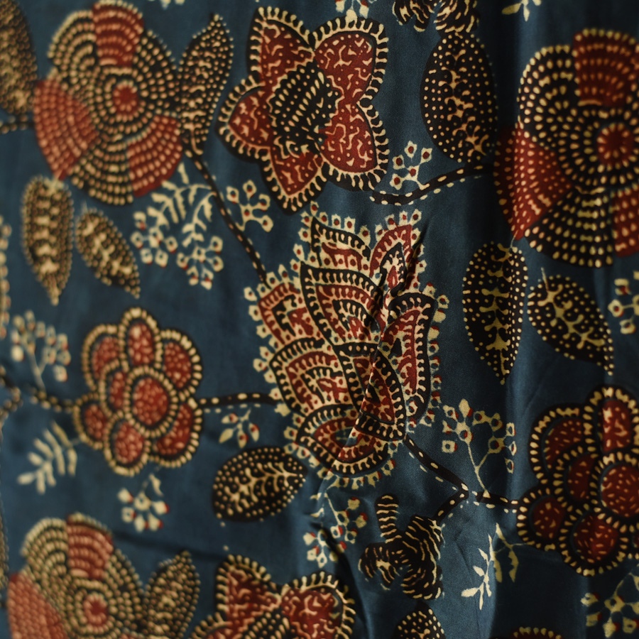 shop Ajrakh Flower Printed - Square Modal Silk Scarf