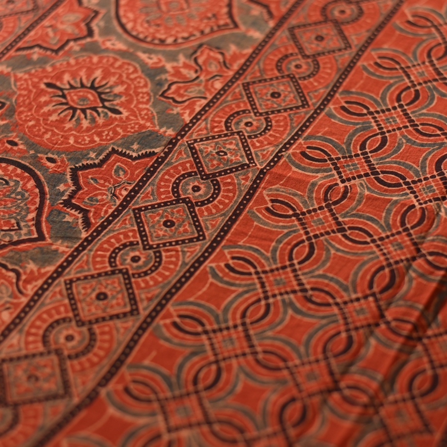 Online  Ajrakh Block Printed Mul Cotton Red Saree
